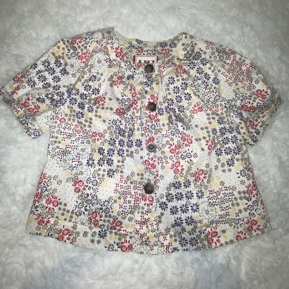 Ami Tops - AMI Puffy Sleeve Floral Pattern with big buttons top